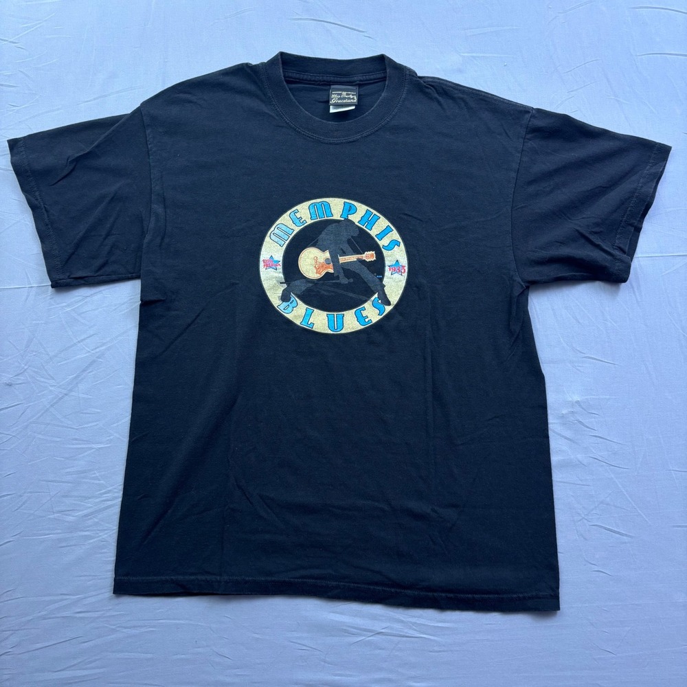Vtg 90s Elvis Presley Memphis Blues Shirt Mens Sz L Black Graceland Graphic Tee